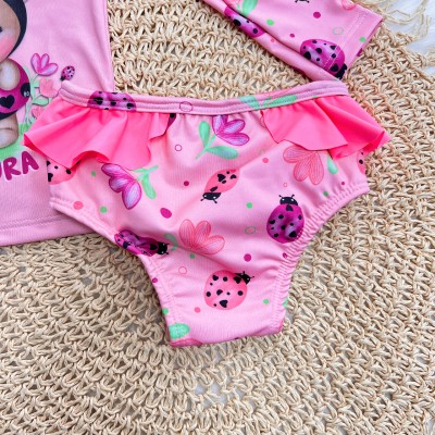 Linha Praia - Blusa com Proteção UV50+ Sou Pacotinho de Fofura e Calcinha - Rose